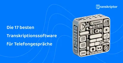 Icons für die Anruftranskriptionssoftware veranschaulichen die effizienten Funktionen von Transkriptor.
