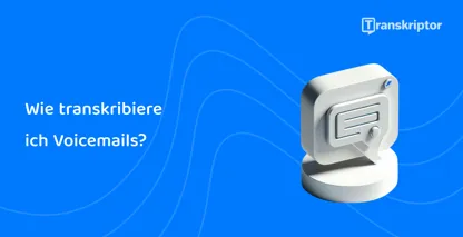 Symbolische Darstellung der Voicemail-Transkription auf blauem Hintergrund, der die Audio-zu-Text-Konvertierung symbolisiert.