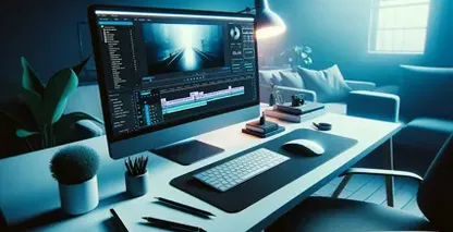Add text to video with Adobe After Effects illustrated by a sleek editing workspace with blue light
