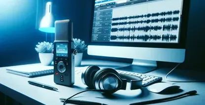 Illustration detailing Vimeo video transcription with media icons and symbols for audio-visual to text conversion