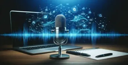 Visual on voicemail transcription with digital symbols, emphasizing advancements in voicemail to text tools.