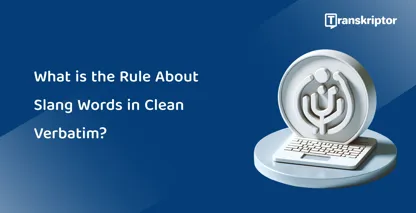 Podcast microphone icon on laptop, symbolizing the transcription rules for slang words in clean verbatim.