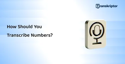 A microphone with a number 9, representing the transcription of numerical data in audio recordings.