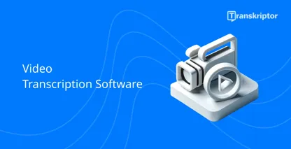 Video-to-text conversion icon with camera and play symbol for transcription software.