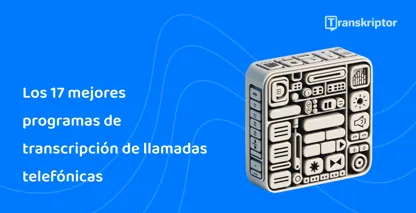 Cubo de iconos de software de transcripción de llamadas que ilustra las características eficientes de Transkriptor.