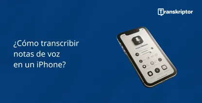 Pantalla del iPhone que muestra la interfaz de la aplicación Notas de voz para transcribir audio a texto.