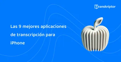 La manzana estilizada con ondas de sonido representa las mejores aplicaciones de transcripción disponibles para los usuarios de iPhone.