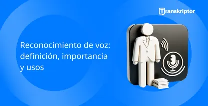 Reconocimiento de voz, que muestra una figura con micrófono y ondas sonoras, para tecnología de procesamiento de audio.