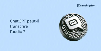 Icône de transcription audio ChatGPT sur un fond bleu ondulé, remettant en question la capacité de transcription de ChatGPT.