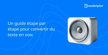 Guide étape par étape de la conversion de texte en voix avec une icône de haut-parleur représentant le processus.