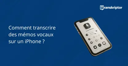 Écran de l’iPhone montrant l’interface de l’application Dictaphone pour la transcription de l’audio en texte.