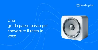 Guida passo passo alla conversione del testo in voce con un'icona dell'altoparlante che rappresenta il processo.