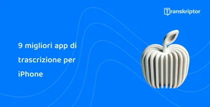 La mela stilizzata con onde sonore rappresenta le migliori app di trascrizione disponibili per gli utenti di iPhone.