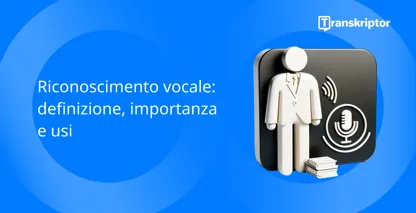 Riconoscimento vocale, che mostra una figura con microfono e onde sonore, per la tecnologia di elaborazione audio.