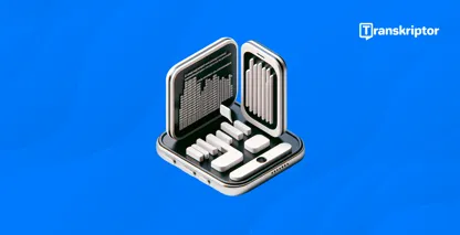 屏幕上显示法律文件的智能手机，象征着律师自动转录的便利性。