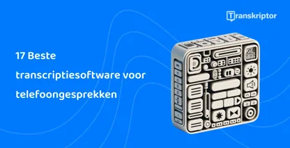 Bel transcriptie software pictogrammen kubus illustreren Transkriptor's efficiënte functies.