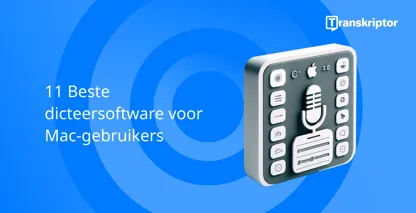 Beste Mac dicteersoftware met microfoon en Apple-logo, wat compatibiliteit aangeeft.