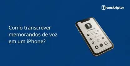 iPhone tela mostrando a interface do aplicativo Memos de Voz para transcrever áudio para texto.