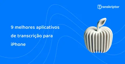 A maçã estilizada com ondas sonoras representa os principais aplicativos de transcrição disponíveis para usuários iPhone.