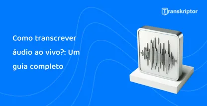 A ilustração das ondas sonoras em um monitor representa o processo de transcrição de áudio ao vivo, conforme detalhado no guia.