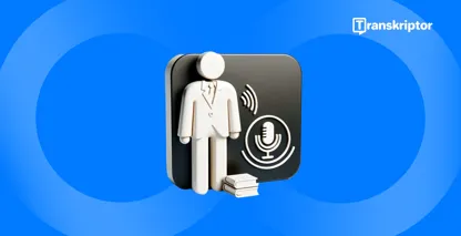 Kalbėjimo atpažinimas, rodantis figūrą su mikrofonu ir garso bangomis, skirtas garso apdorojimo technologijai.