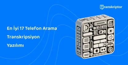 Transkriptor'nin verimli özelliklerini gösteren çağrı transkripsiyon yazılımı simgeleri küpü.