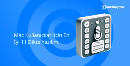 Uyumluluğu gösteren mikrofon ve Apple logolu en iyi Mac dikte yazılımı.
