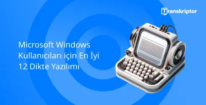 Sesle yazmayı simgeleyen klasik bir mikrofon ve daktilo Windows kullanıcılar için dikte yazılımı.