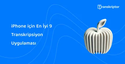 Ses dalgaları ile stilize elma, iPhone kullanıcıları için mevcut olan en iyi transkripsiyon uygulamalarını temsil eder.