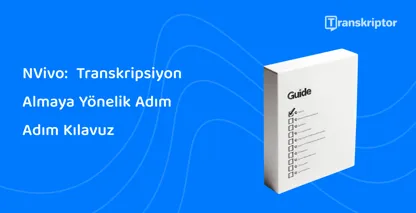 Mavi bir arka plan üzerinde, NVivo'in sesi etkili bir şekilde metne dönüştürme yöntemini detaylandıran adım adım bir kılavuz.