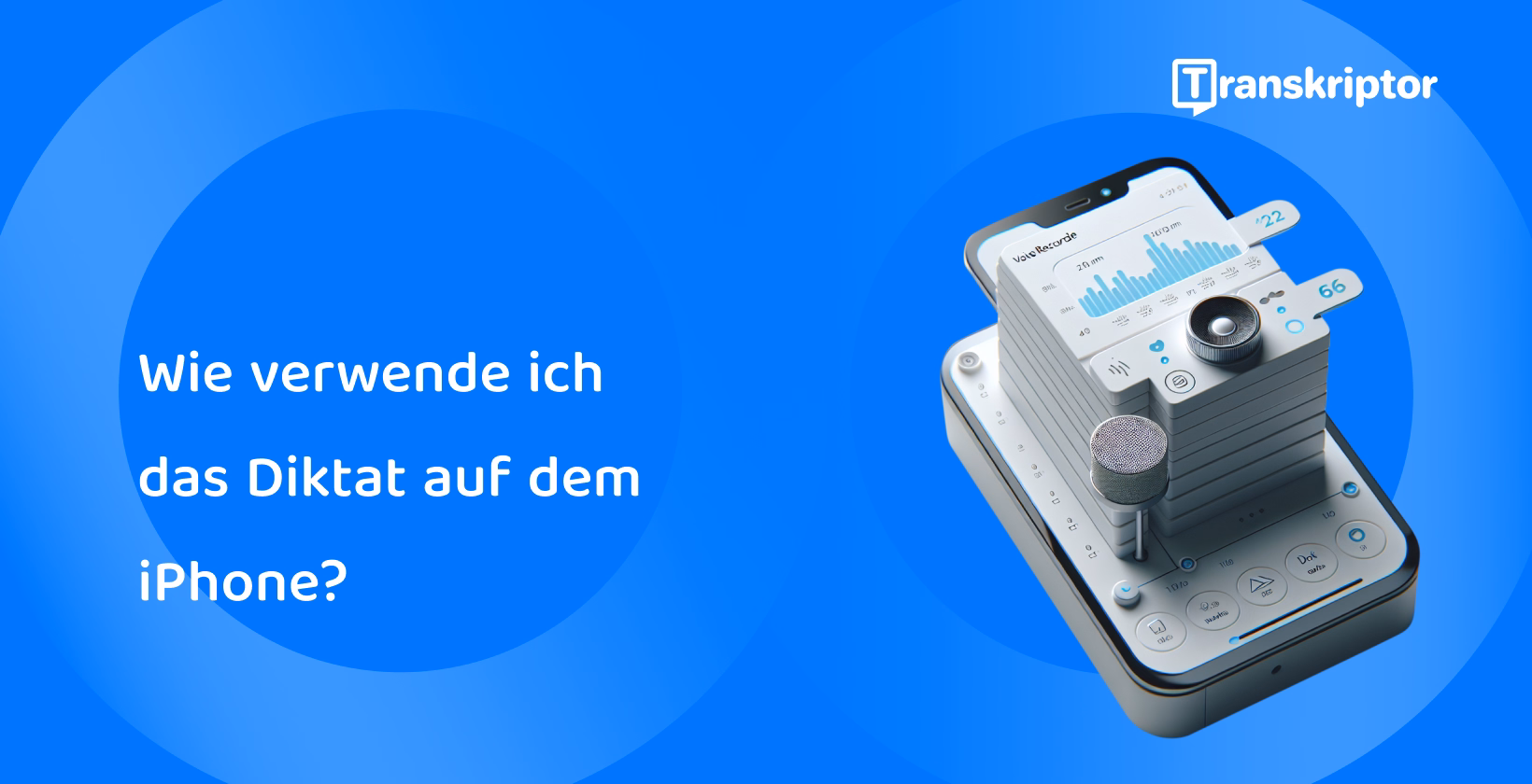 Detailliertes Tutorial zur Verwendung der Diktierfunktion des iPhone mit einer visuellen Recorder-Oberfläche auf einem Smartphone.