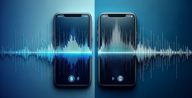 Two modern smartphones side by side against a gradient blue background