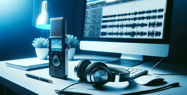 Illustration detailing Vimeo video transcription with media icons and symbols for audio-visual to text conversion