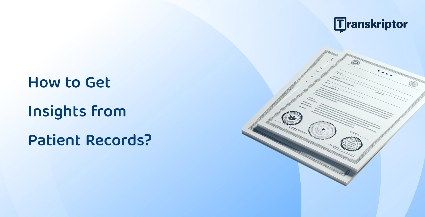 Medical documents representing the process of gaining insights from patient records in healthcare analytics.