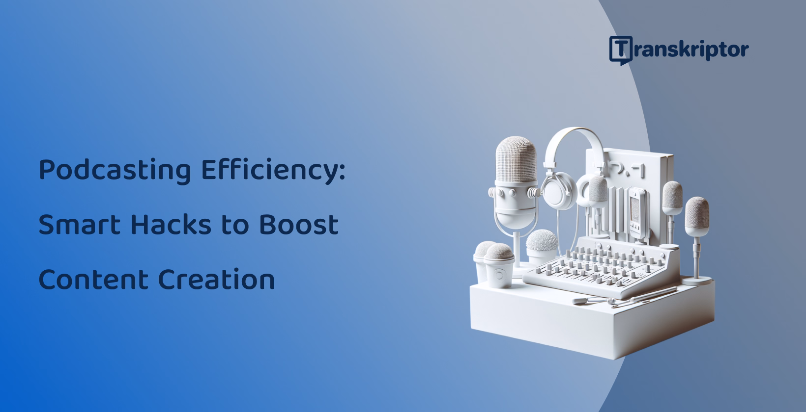 Podcast equipment and computer setup for efficient content creation, symbolizing smart podcasting hacks.