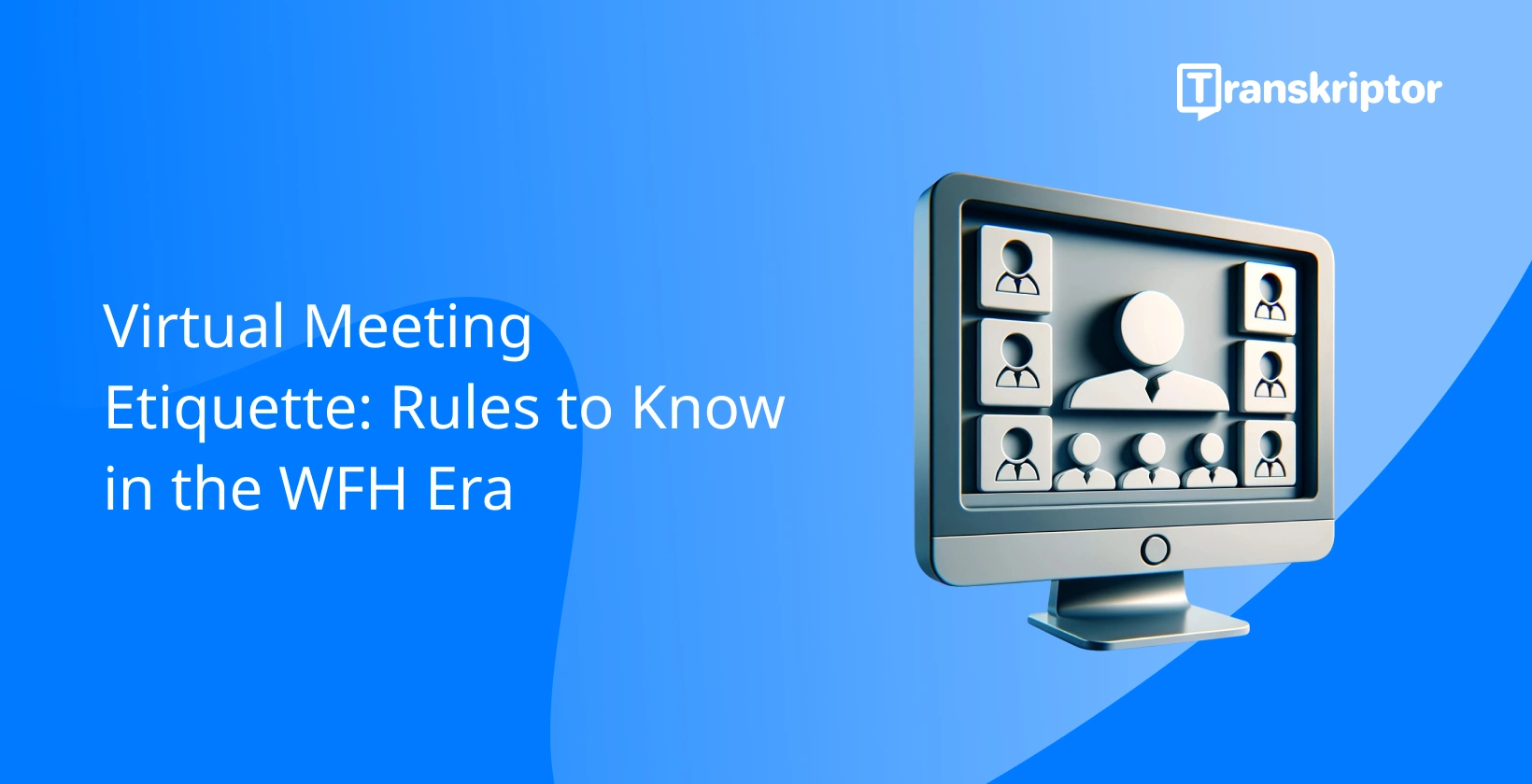 Virtual meeting etiquette displayed with a computer screen and participant icons.