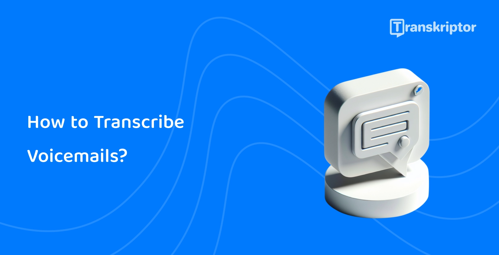 Iconic representation of voicemail transcription on a blue background that symbolizes audio-to-text conversion.