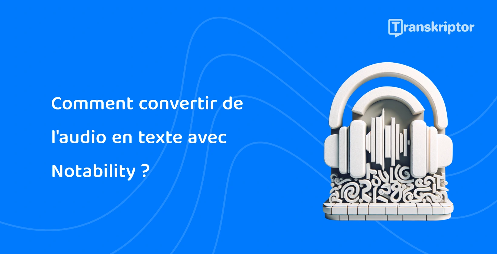 Les écouteurs sur un clavier symbolisent les services de transcription audio en texte comme Notability pour une prise de notes efficace.