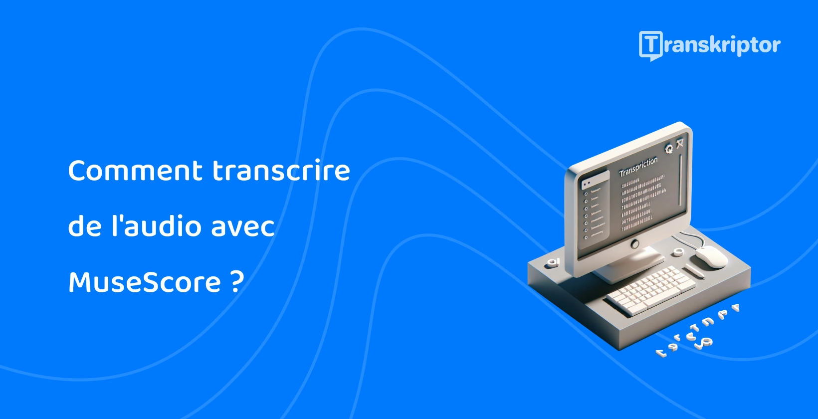 Une représentation simpliste du logiciel de transcription audio MuseScore sur un ordinateur de bureau.