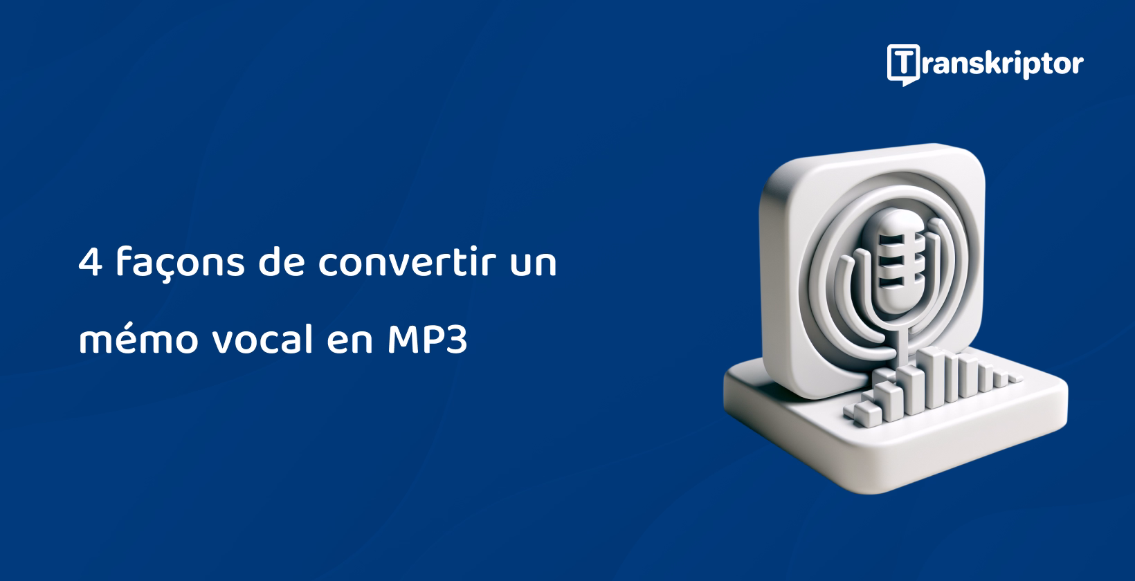 Icône de mémo vocal se transformant au format MP3, illustrant des étapes de conversion simples comme expliqué dans le guide.
