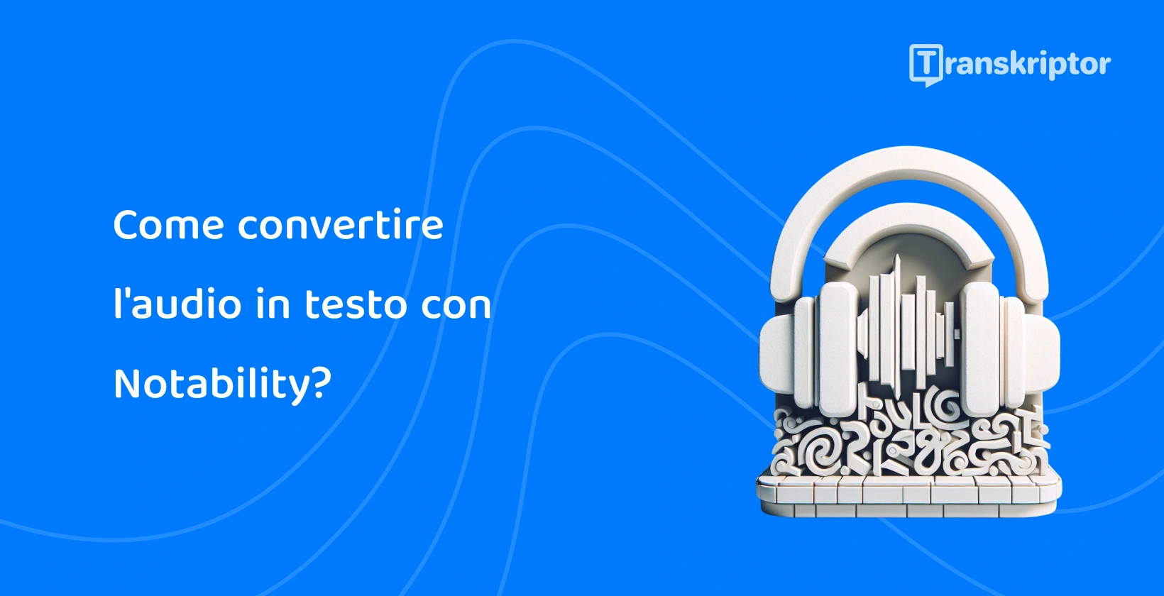 Le cuffie su una tastiera simboleggiano i servizi di trascrizione da audio a testo come Notability per prendere appunti in modo efficiente.