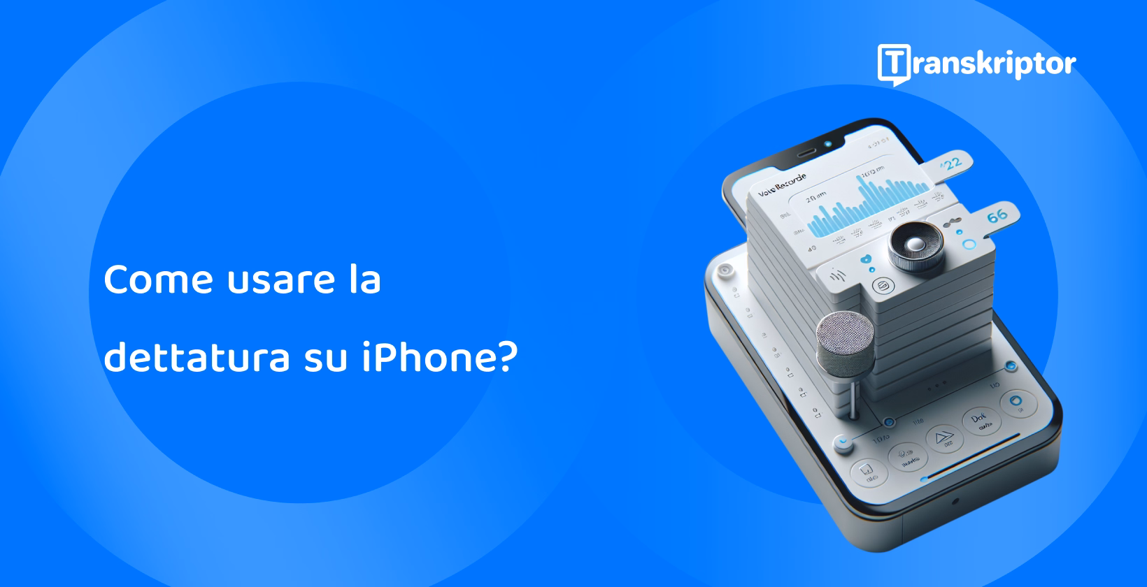 Tutorial dettagliato sull'utilizzo della funzione di dettatura di iPhone con una visuale di un'interfaccia di registrazione su uno smartphone.