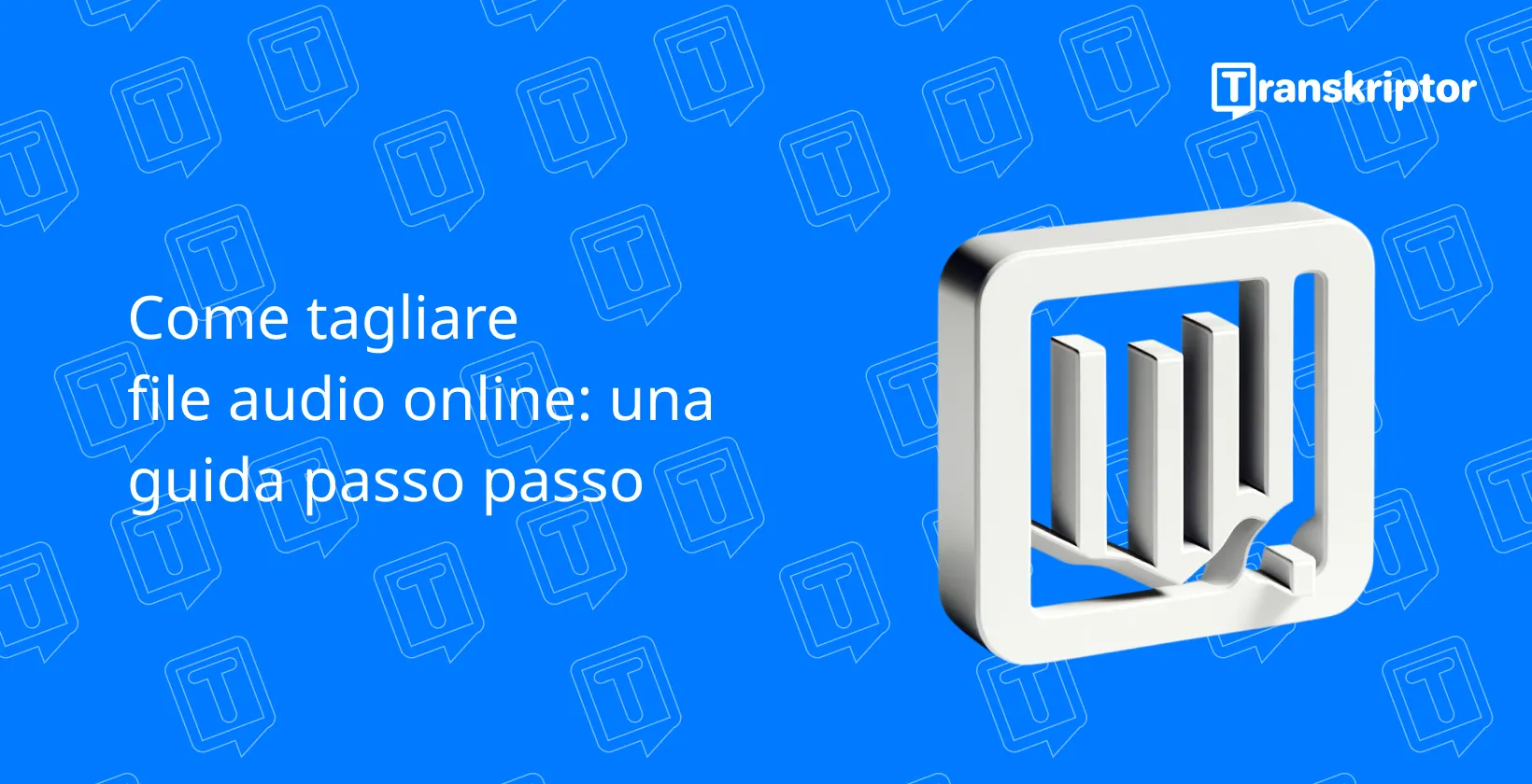 Una guida digitale sul taglio di file audio online con un logo con forme astratte di libri.