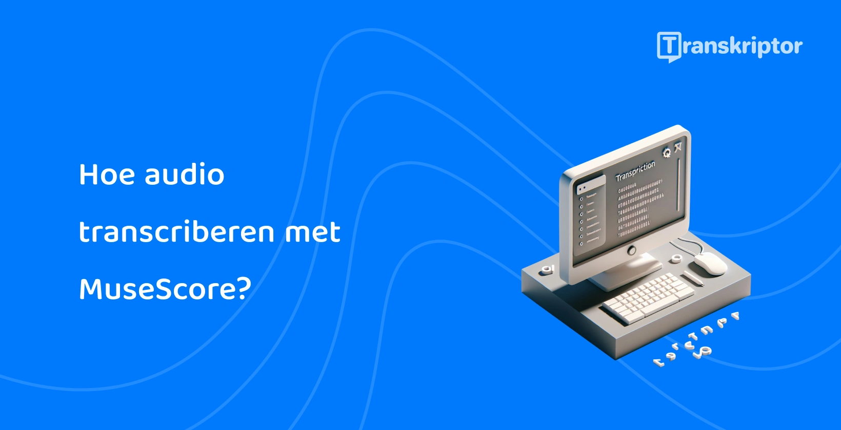 Een simplistische weergave van audiotranscriptiesoftware MuseScore op een desktop.