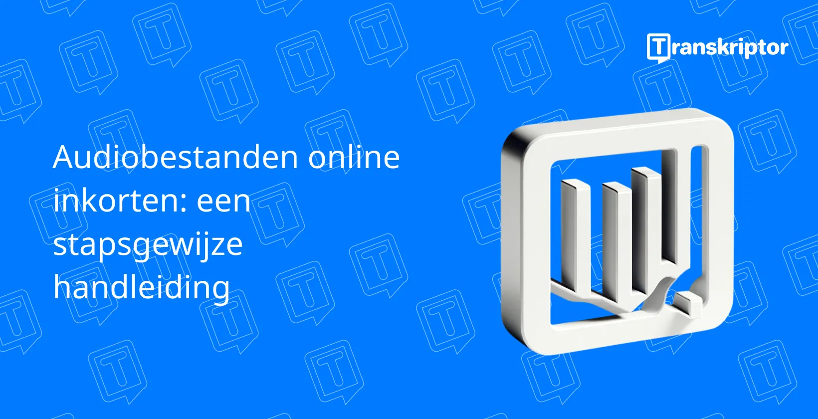 Een digitale gids over het online bijsnijden van audiobestanden met een logo met abstracte boekvormen.