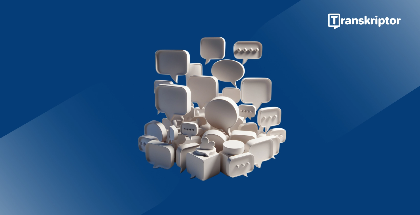 Pokalbių burbulų grupė, simbolizuojanti reikšmingų garso įvykių transkripciją švariu verbatim formatu.