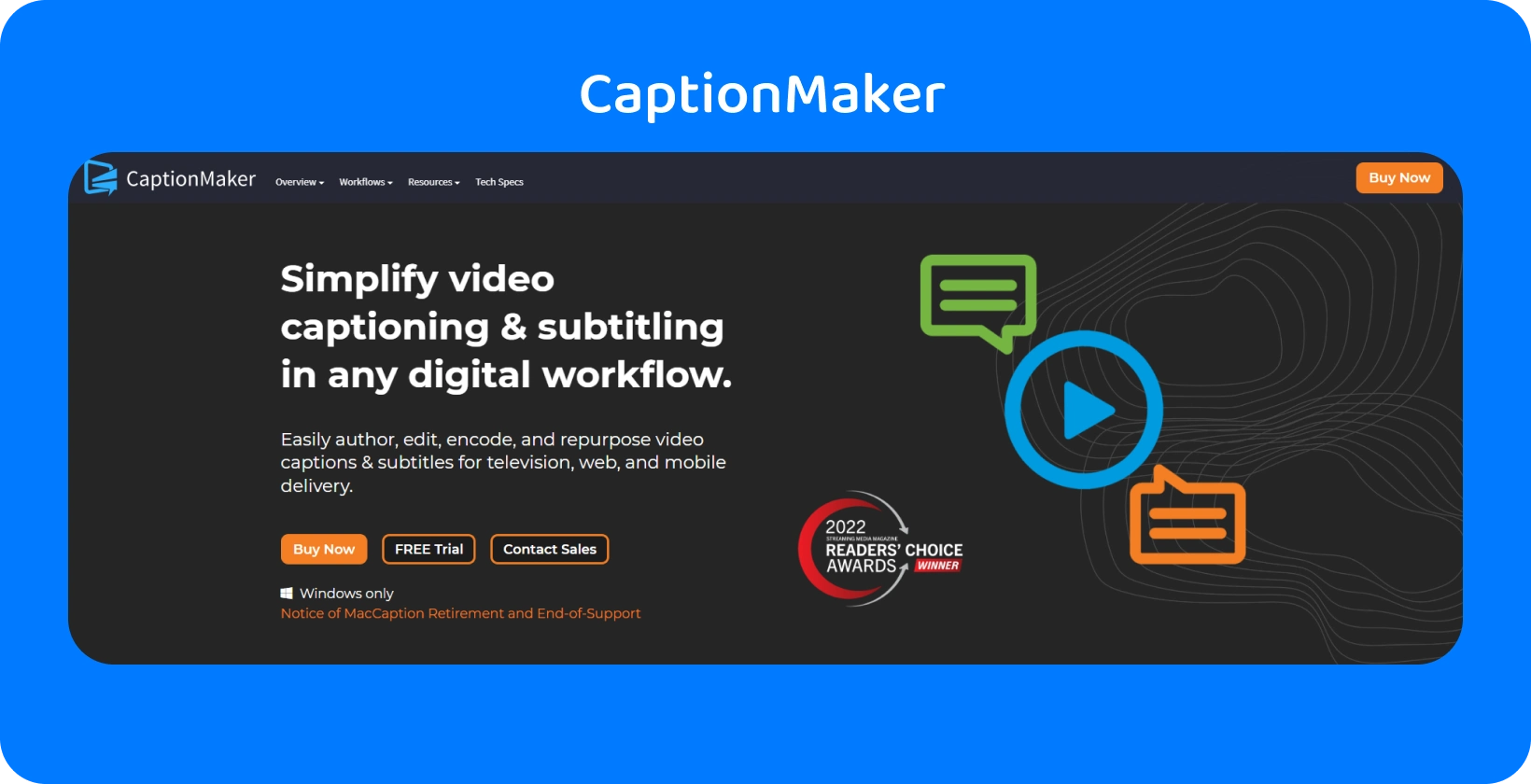 Die Benutzeroberfläche von CaptionMaker für Videountertitel optimiert digitale Workflows auf allen Geräten.