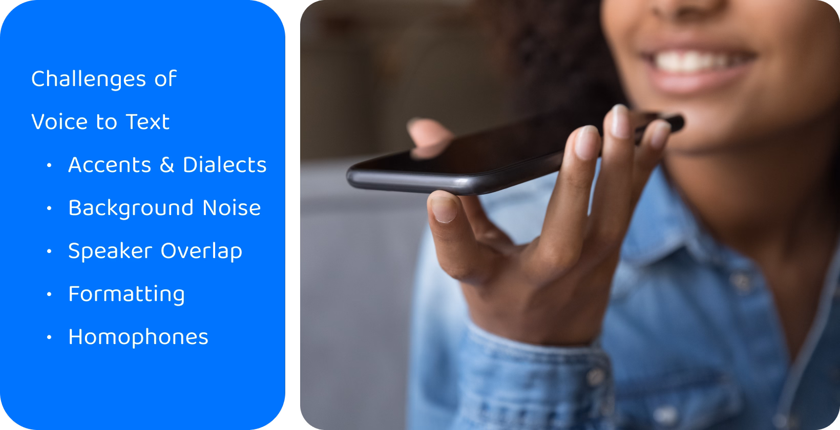 Wanita yang menggunakan teknologi suara ke teks di smartphone mengatasi tantangan seperti aksen dan kebisingan untuk transkripsi yang akurat.