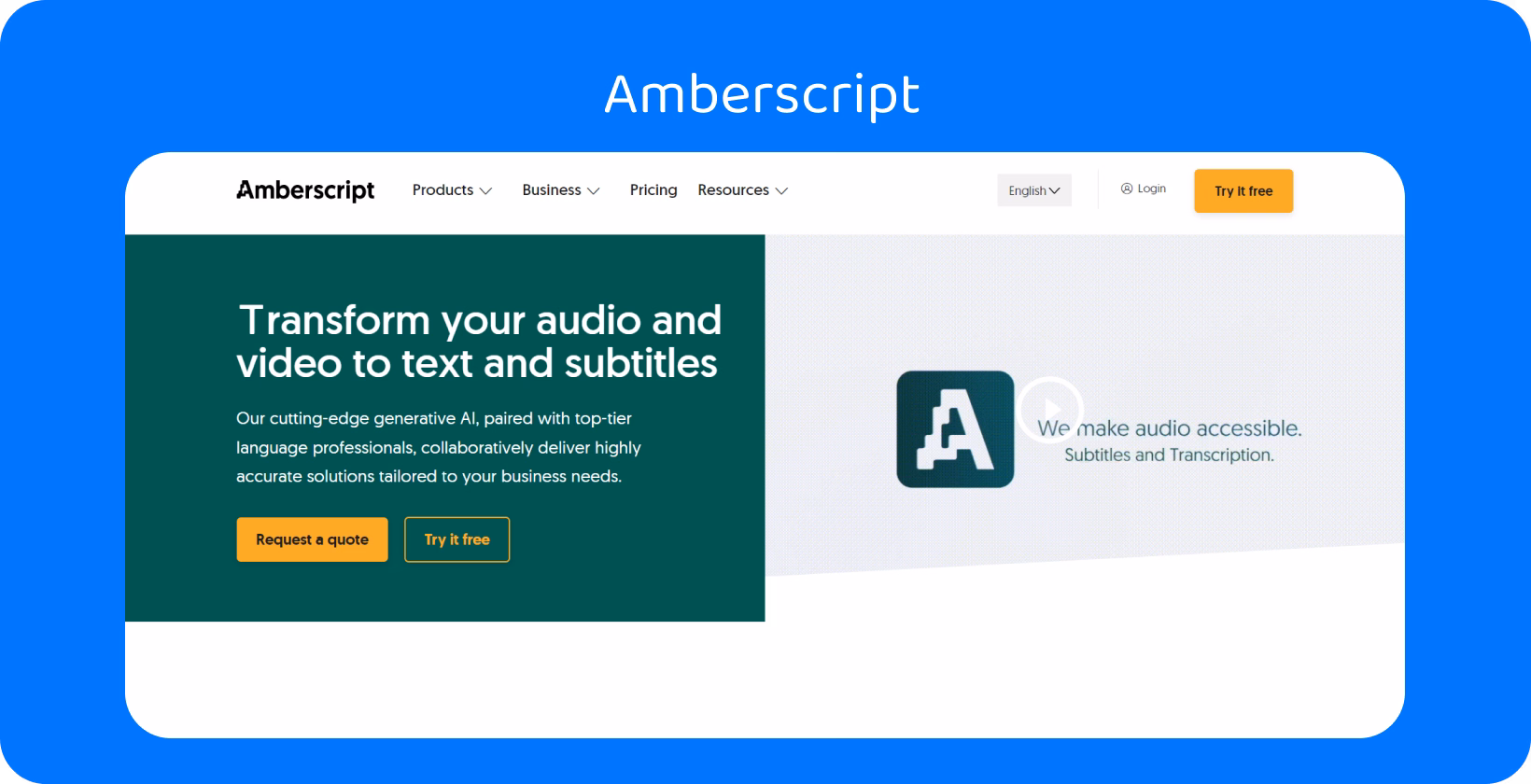  Explore Amberscript for converting audio and video to subtitles and text. Discover AI-driven transcription services