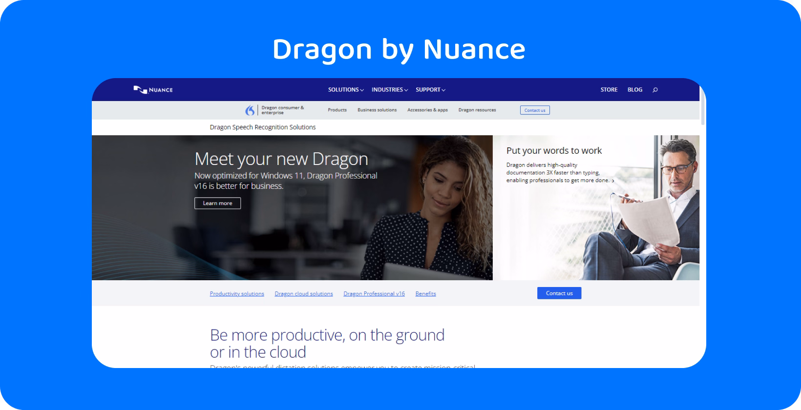 Dictation software interface showcased on a monitor with highlighted productivity features to enhance business efficiency and tasks management.